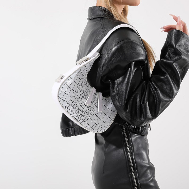 All-Match Crocodile Pattern Portable Small Bag Women'S Popular Shoulder Bag Retro Crescent Armpit Bag - Image 5