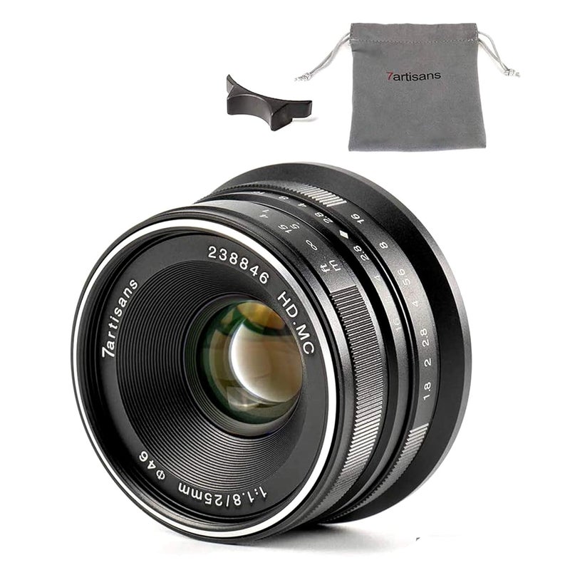 7artisans 25mm F1.8 Manual Focus Lens for Sony E-Mount Cameras Like A7 A7II A7R A7RII A7S A7SII A6500 A6300 A6000 A5100 A5000 EX-3 NEX-3N NEX-3R NEX-F3K NEX-5 NEX-5N - Black - Image 1