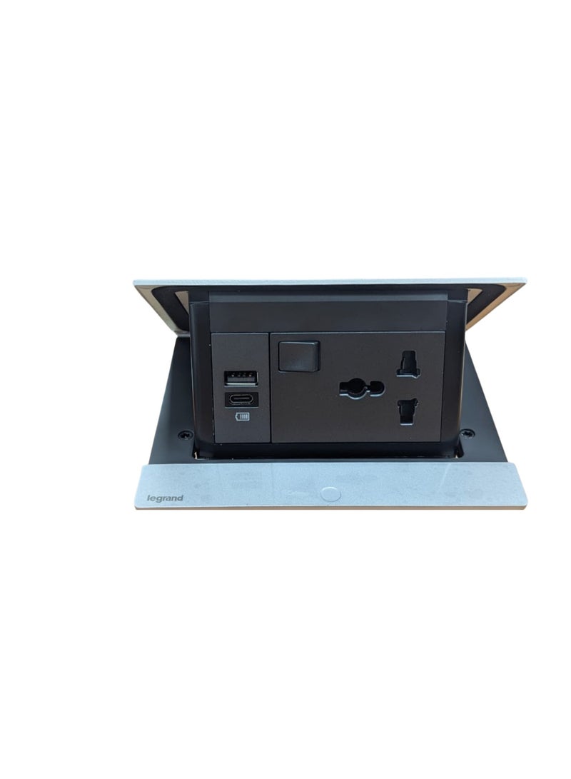 Legrand Incara Pop-Up Socket | Table Power Outlet with USB Charging | Concealed Desk & Conference Table Socket | Premium Furniture Power Module | Aluminum Finish - Image 3