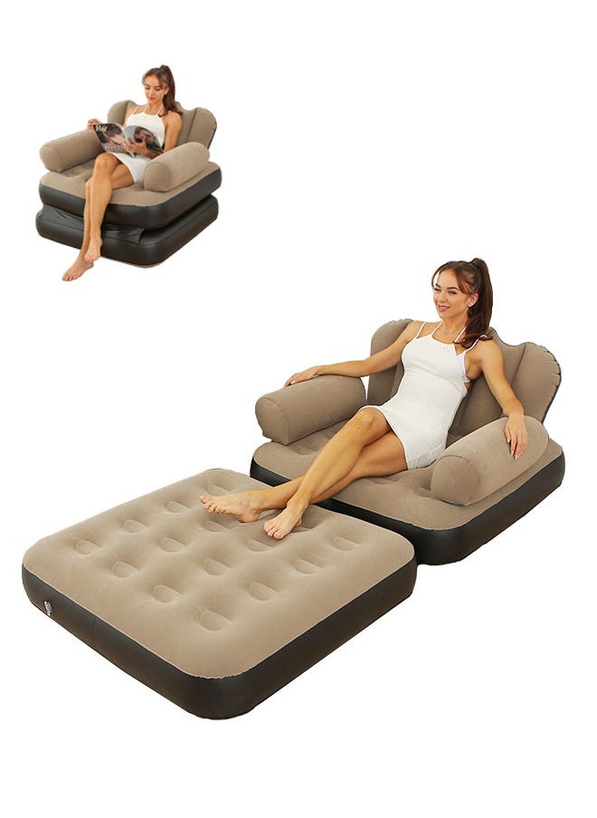 ZCM-HAPPY - 2 in 1 Leisure Inflatable Sofa Set, Folding Portable Inflatable Lazy Flocked Recliner with Footrest, Perfect for Pop Up Indoor and Outdoor Balcony, Backyard, Camping, Picnic - Image 1