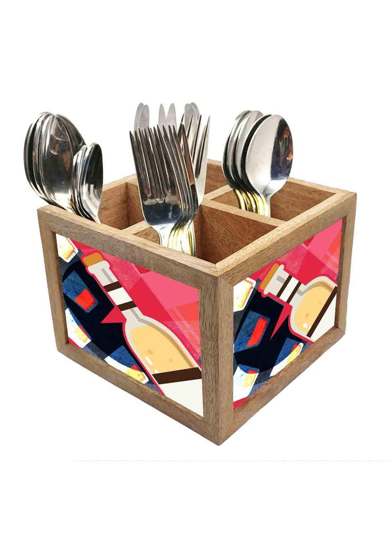 Nutcase Nutcase Wooden Cutlery Stand Holder Silverware Caddy Spoons Forks Knives Organizer for Dining Table Kitchen Made in IndiaSpoons NOT Included Bottles Pink  - Image 1