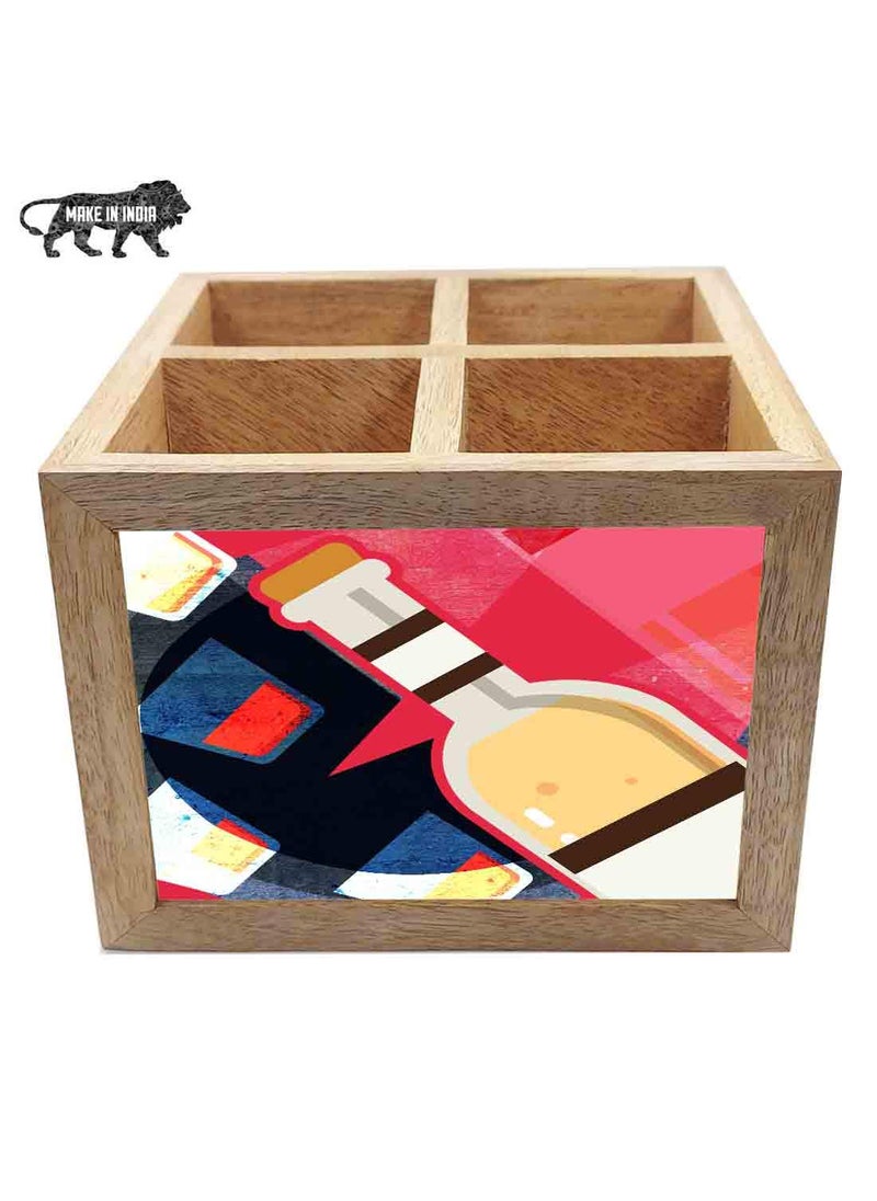 Nutcase Nutcase Wooden Cutlery Stand Holder Silverware Caddy Spoons Forks Knives Organizer for Dining Table Kitchen Made in IndiaSpoons NOT Included Bottles Pink  - Image 5