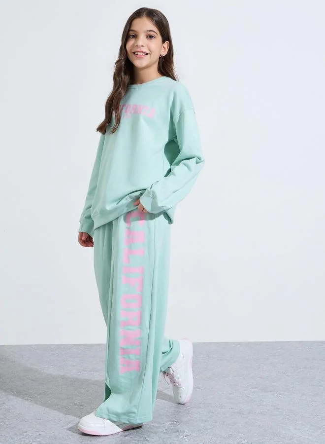 Styli Teen Girls Mint Green Slogan Print Oversized Sweatshirt and Joggers Set