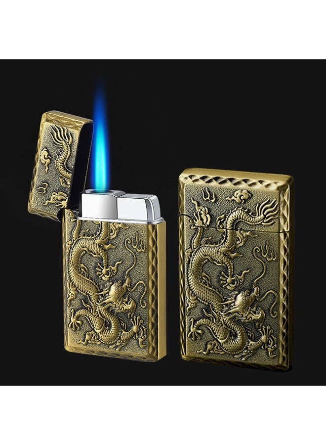 2 Pack Torch Lighters Butane Refillable Adjustable Jet Flame Torch Lighter, Windproof, Safe,Classic 3D Engraving Pattern Pocket Lighters (Without Butane) (Copper 2pack) - Image 1