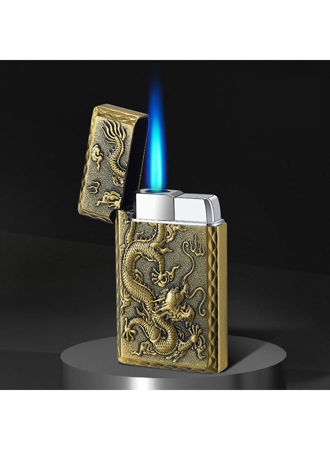 2 Pack Torch Lighters Butane Refillable Adjustable Jet Flame Torch Lighter, Windproof, Safe,Classic 3D Engraving Pattern Pocket Lighters (Without Butane) (Copper 2pack) - Image 2