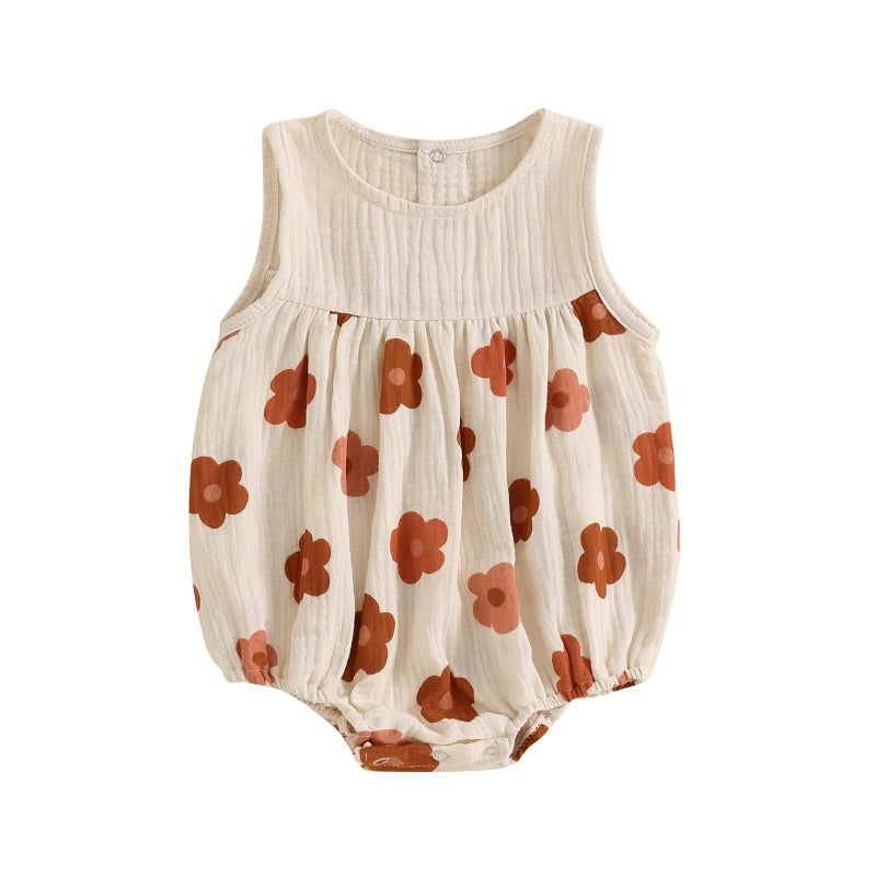 BemeyourBBs Newborn Baby Girl Summer Clothes Sleeveless Bubble Romper Jumpsuit Top Infant Clothing Cute Baby Girl Outfits (Flower Brown, 0-3 Months) - Image 1
