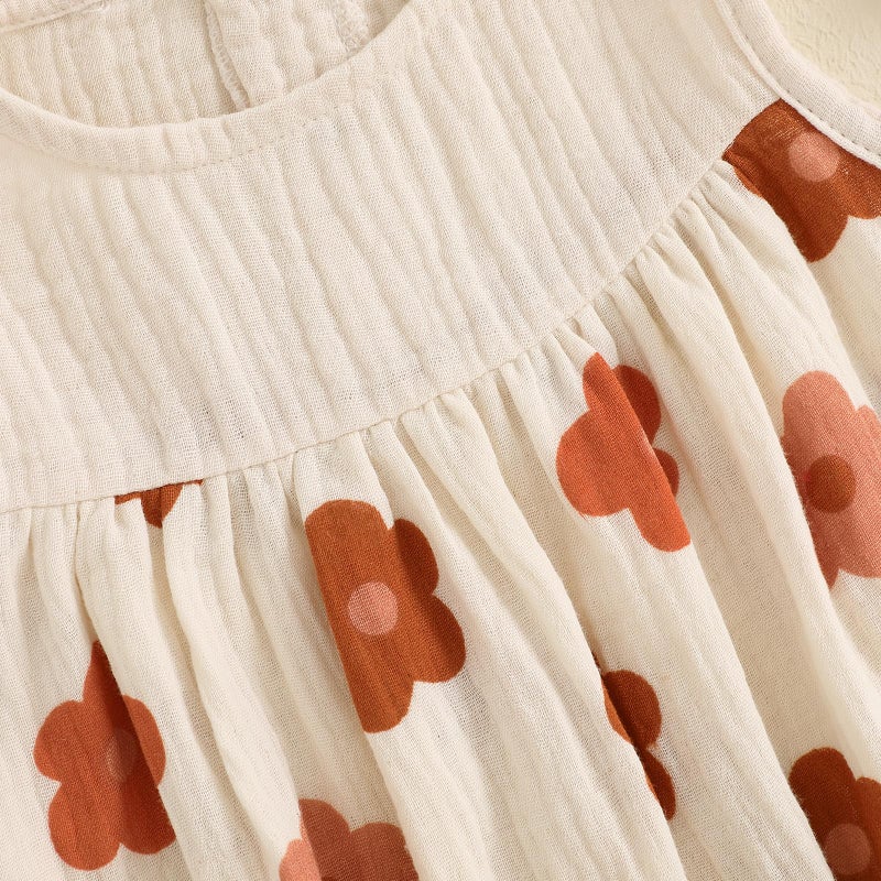 BemeyourBBs Newborn Baby Girl Summer Clothes Sleeveless Bubble Romper Jumpsuit Top Infant Clothing Cute Baby Girl Outfits (Flower Brown, 0-3 Months) - Image 5