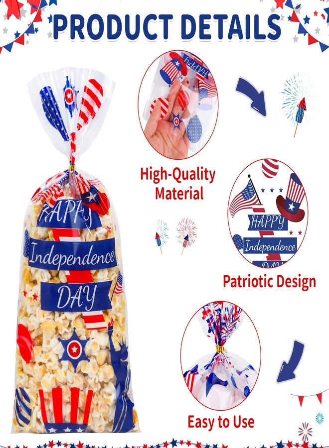 QOIUSO 50 Pcs 4th of July Cellophane Treat Bags - Patriotic Candy Goodie Bags with Gold Twist Ties - Clear Independence Day Party Favor Bags for Cookies, Snacks, Gift Packaging Supplies - Image 3