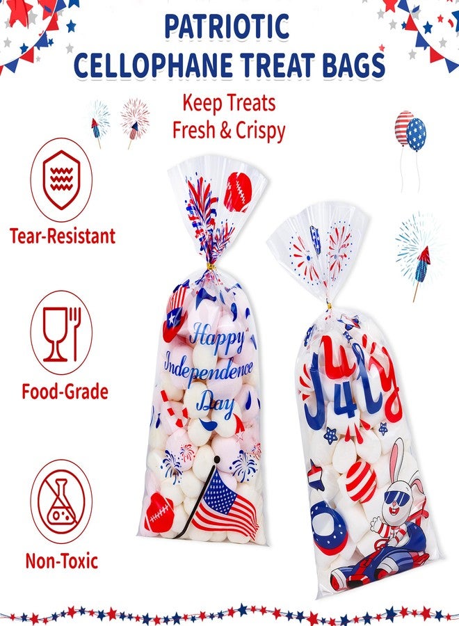 QOIUSO 50 Pcs 4th of July Cellophane Treat Bags - Patriotic Candy Goodie Bags with Gold Twist Ties - Clear Independence Day Party Favor Bags for Cookies, Snacks, Gift Packaging Supplies - Image 4