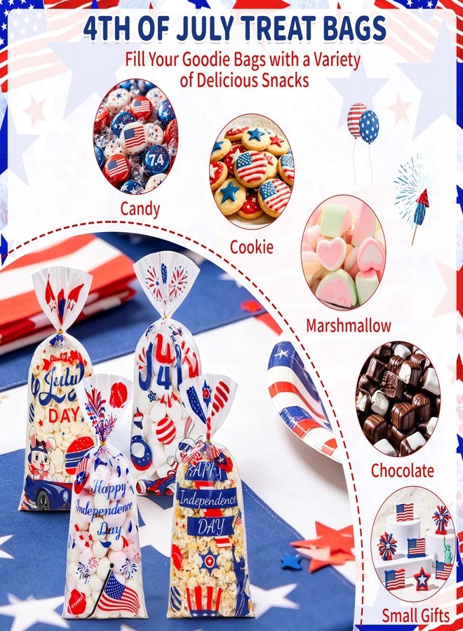 QOIUSO 50 Pcs 4th of July Cellophane Treat Bags - Patriotic Candy Goodie Bags with Gold Twist Ties - Clear Independence Day Party Favor Bags for Cookies, Snacks, Gift Packaging Supplies - Image 5