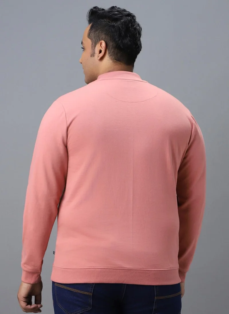Urbano Fashion  Urbano Plus Men's Pink Cotton Solid Button High Neck Sweatshirt for Men | Best Price UAE