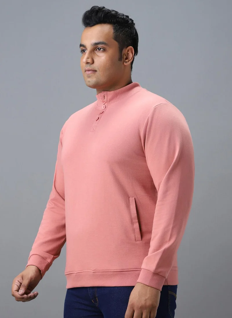 Urbano Fashion  Urbano Plus Men's Pink Cotton Solid Button High Neck Sweatshirt for Men | Best Price UAE