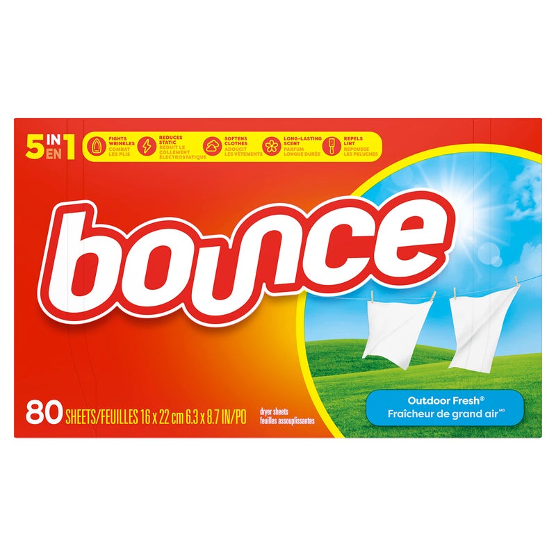 Bounce Fabric Softener Dryer Sheets, Outdoor Fresh Scent, 80 Count - Packaging May Vary - Image 1