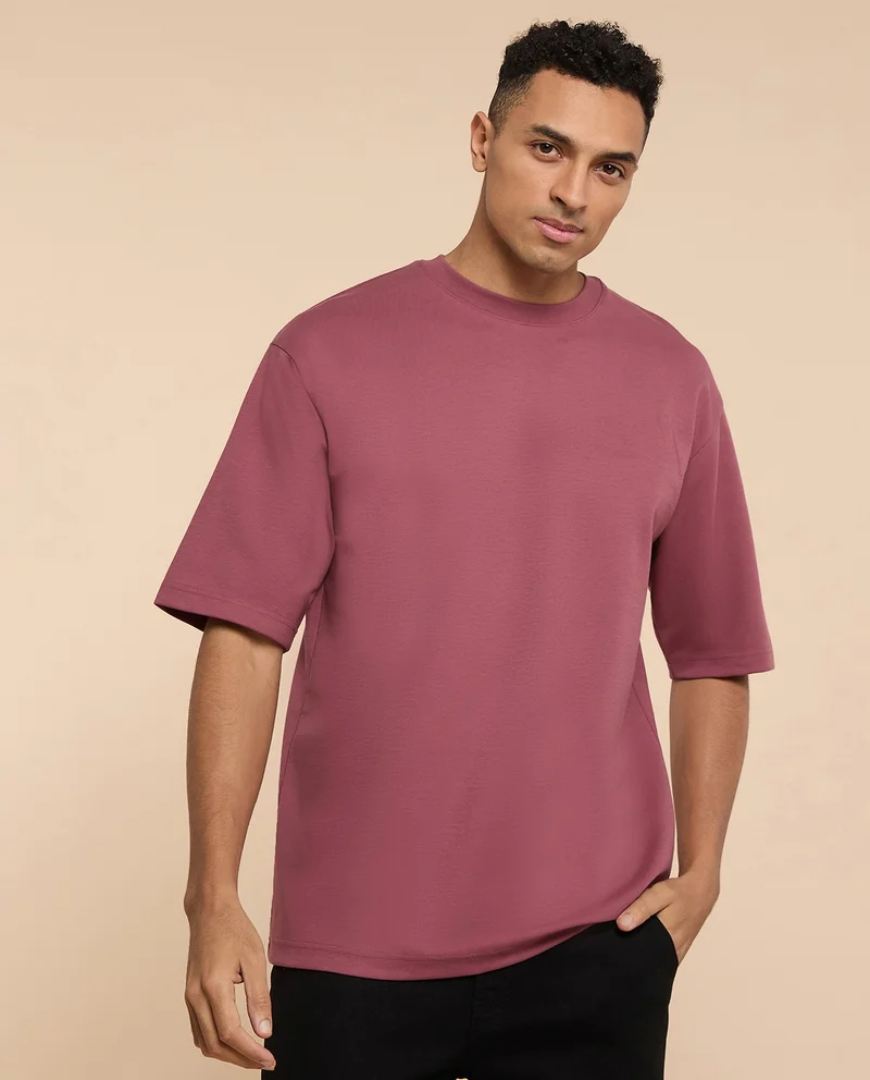 R&B Solid T-Shirt with Crew Neck and Short Sleeves