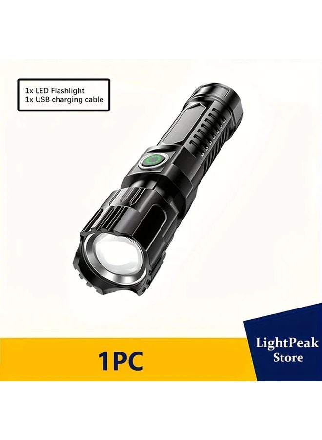 1 قطعة مصباح يدوي صغير LED محمول بشاحن USB، 3 أوضاع، فانوس قابل للتكبير - Image 1