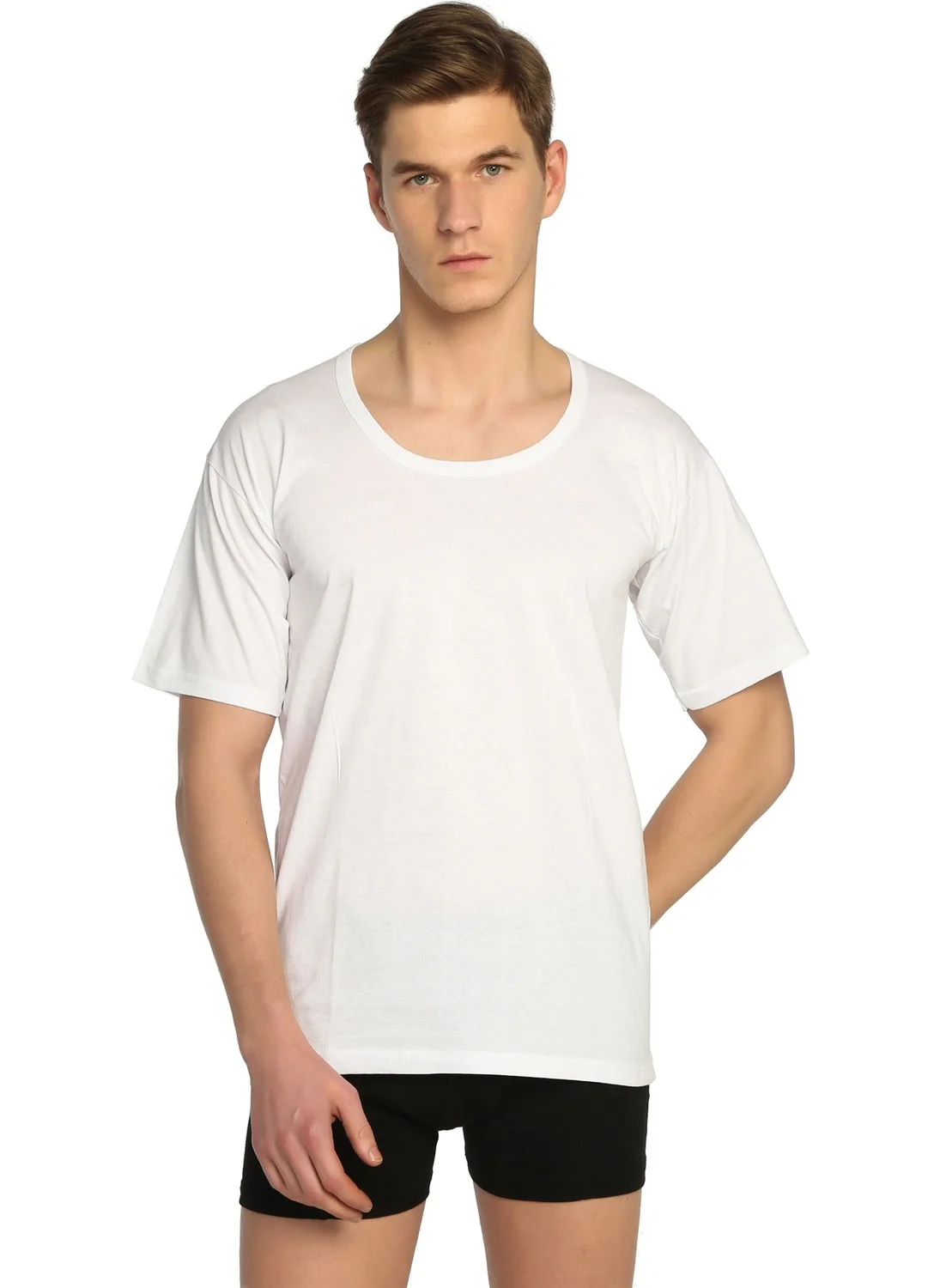 Tutku Men's White Combed Cotton Crew Neck Undershirt