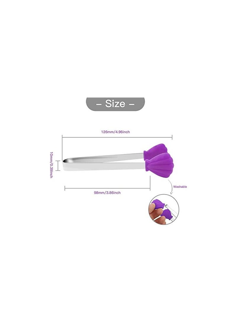 Spaceshoop Silicone Mini Tongs Stainless Steel Serving Food Tongs with Silicone Tips for Sugar Cubes Ice Appetizers Toaster  - Image 4