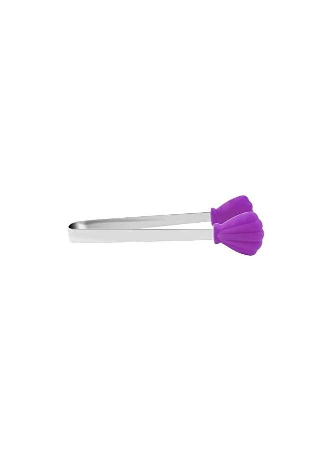 Spaceshoop Silicone Mini Tongs Stainless Steel Serving Food Tongs with Silicone Tips for Sugar Cubes Ice Appetizers Toaster  - Image 1