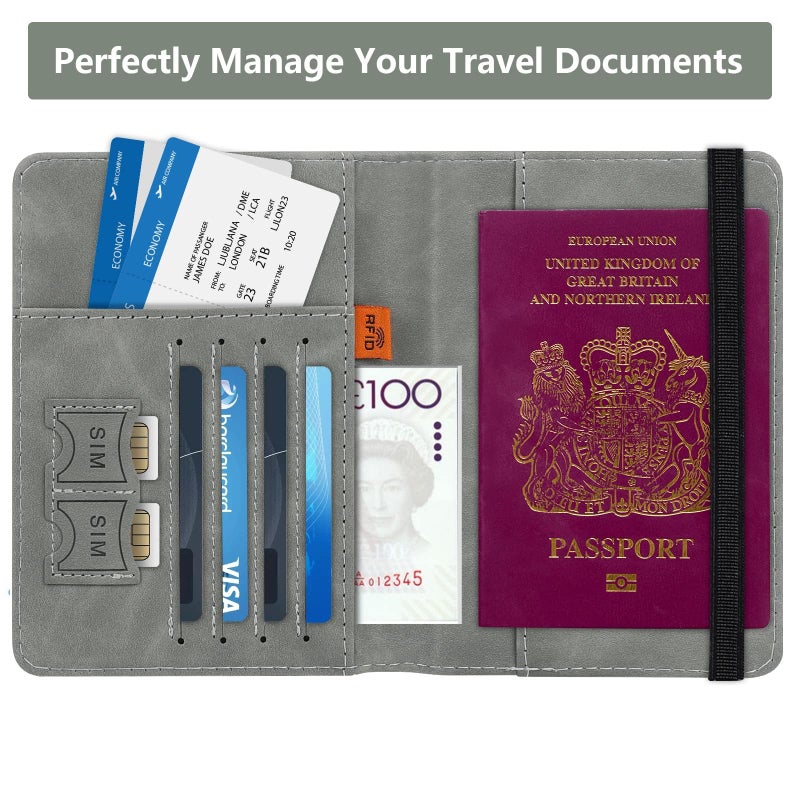 PU Passport Holder with RFID Blocking, Travel Document Wallet Case for Men and Women (Green) - Image 3