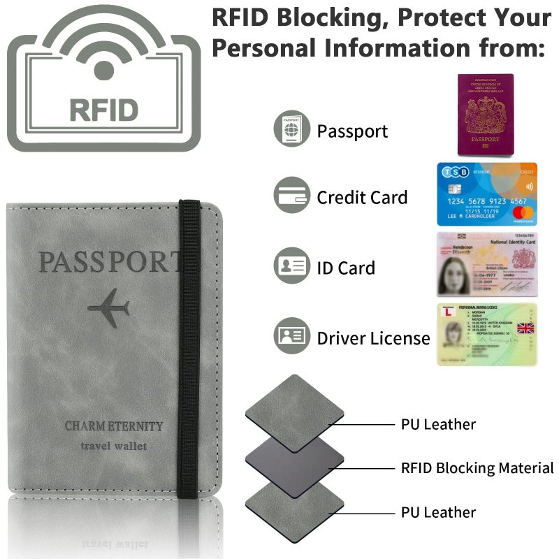 PU Passport Holder with RFID Blocking, Travel Document Wallet Case for Men and Women (Green) - Image 2