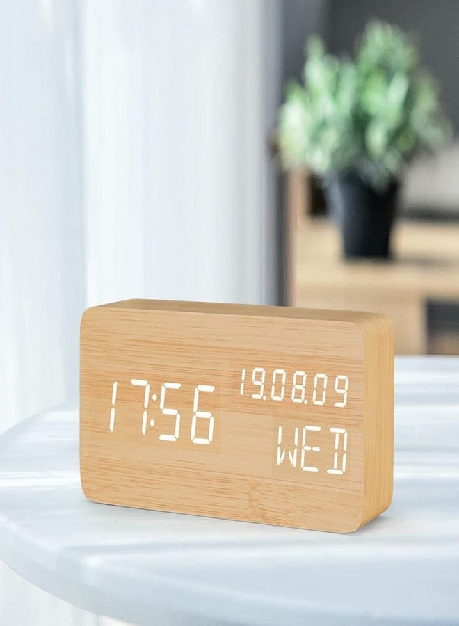 VENTRICE “Modern Wooden LED Digital Clock with Time, Date & Day Display - Minimalist Wood Finish Desk & Bedside Alarm Clock, Soft Bright LED, USB Powered, Stylish Home & Office Decor Clock” - Image 2