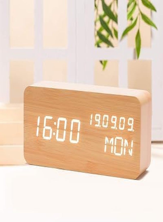 VENTRICE “Modern Wooden LED Digital Clock with Time, Date & Day Display - Minimalist Wood Finish Desk & Bedside Alarm Clock, Soft Bright LED, USB Powered, Stylish Home & Office Decor Clock” - Image 3