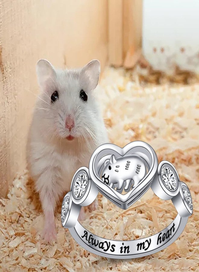 Yearace 925 Sterling Silver Cute Animal Always in My Heart Guinea Pig Pet Hamster Ring for Women Daughter Memorial Gift, Size 8 - Image 4