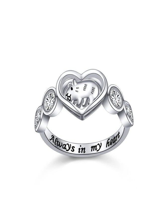 Yearace 925 Sterling Silver Cute Animal Always in My Heart Guinea Pig Pet Hamster Ring for Women Daughter Memorial Gift, Size 8 - Image 1