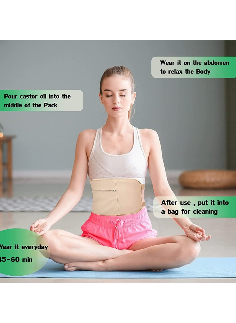 إسكدنيا 2 Pack Castor Oil Pack Wrap, Reusable Organic Castor Oil Pack Kit, Castor Oil Packs with Adjustable Elastic Strap Bamboo Cotton Machine Washable Anti Oil Leak (Khaki) - Image 3