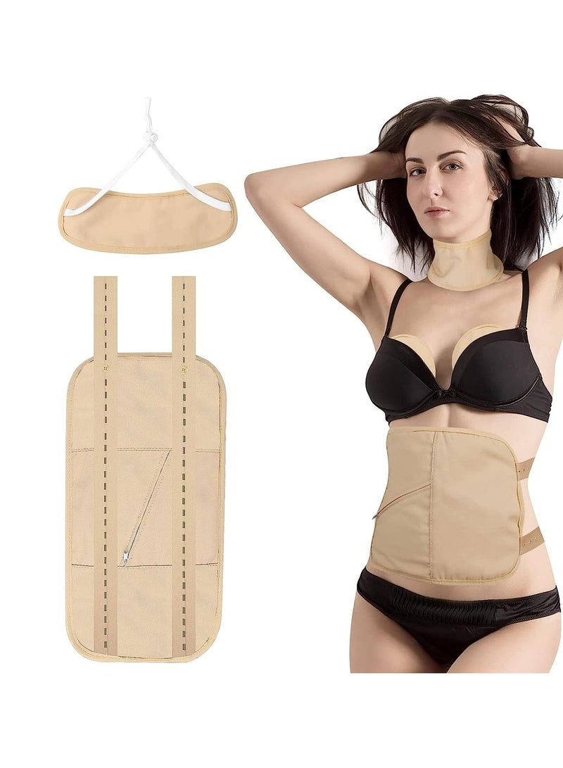 إسكدنيا 2 Pack Castor Oil Pack Wrap, Reusable Organic Castor Oil Pack Kit, Castor Oil Packs with Adjustable Elastic Strap Bamboo Cotton Machine Washable Anti Oil Leak (Khaki) - Image 1