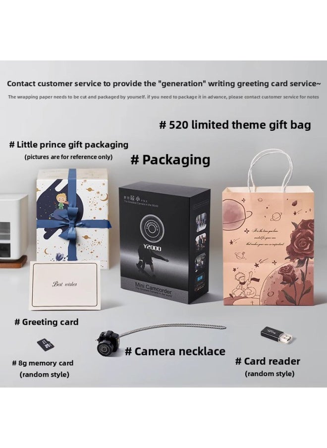 Generic Mini Digital Camera Campus Mini High-Definition Portable Small Student Party Portable Card Machine Gift For Boys And Girls-Body Color:[valentine's Day Themed Gift Bag Packaging] Camera + Necklace + 8g Memory Card + Card Reader (can Record And Transfer To Mobile Phone)  - Image 1