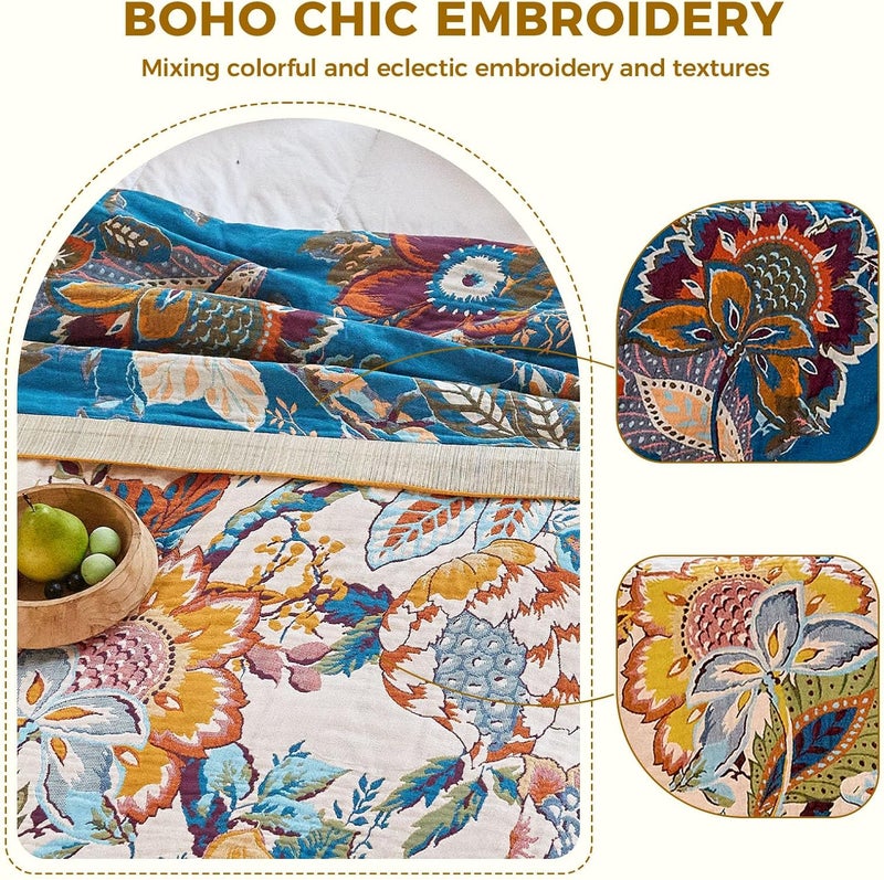LUTBM Boho Throw Blanket for Couch Sofa Chair Cotton Blankets for Bedroom Living Room All Season Lightweight Reversible Floral Embroidery Throws 50"x60" - Image 3