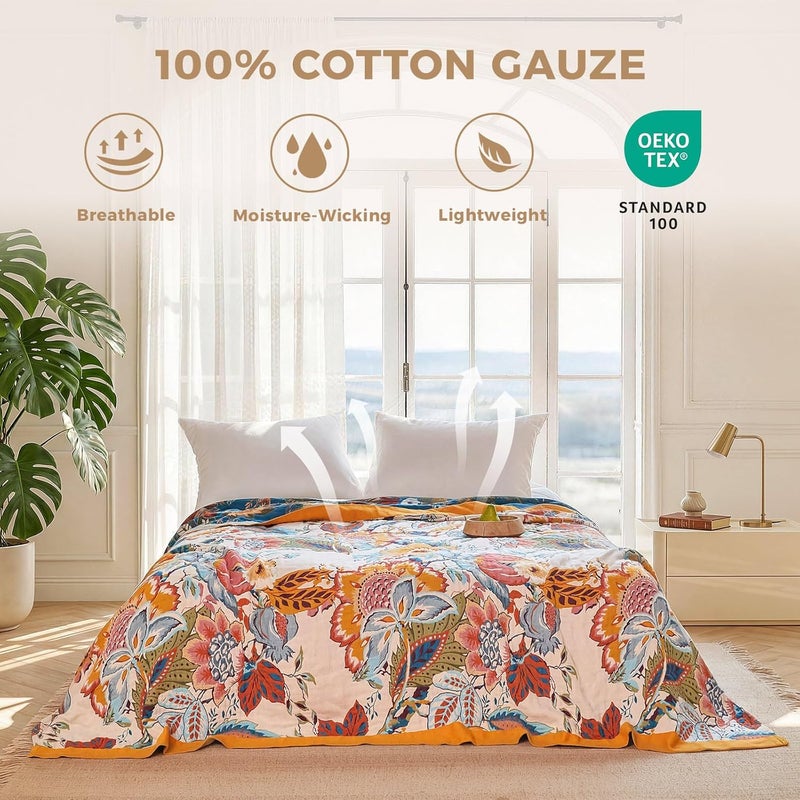 LUTBM Boho Throw Blanket for Couch Sofa Chair Cotton Blankets for Bedroom Living Room All Season Lightweight Reversible Floral Embroidery Throws 50"x60" - Image 2