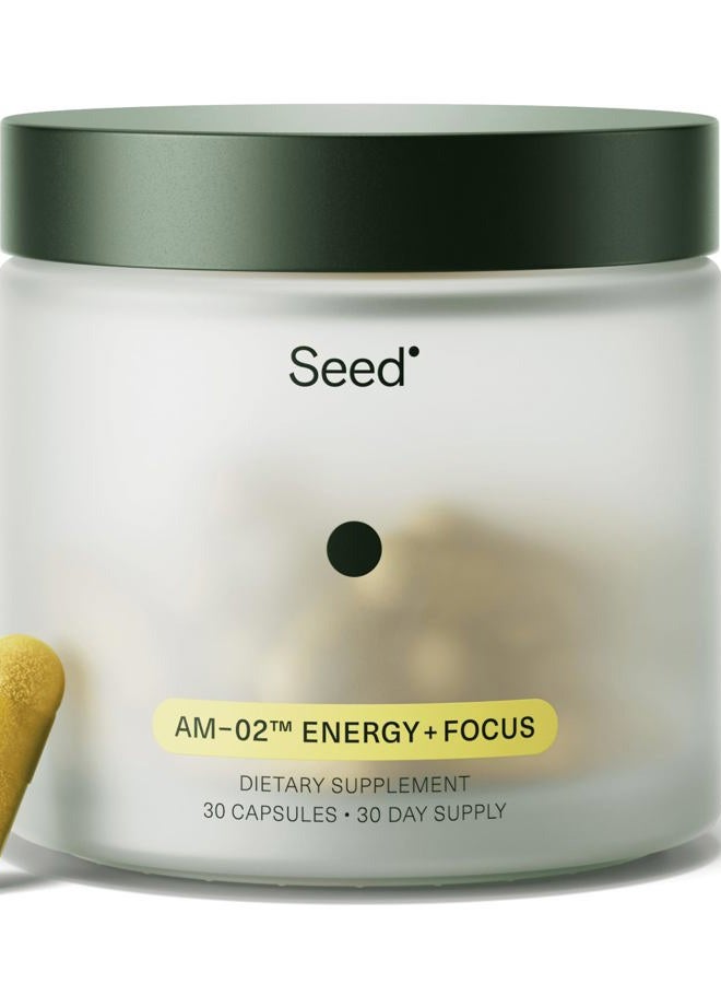 Seed AM-02 طاقة + تركيز - مكمل غذائي نوتروبي يومي للنساء والرجال - طاقة سريعة المفعول ومستدامة لمدة تصل إلى 6 ساعات - خالي من الكافيين نباتي وثابت على الرف - 30 كبسولة (إمداد لمدة 30 يومًا) - Image 1