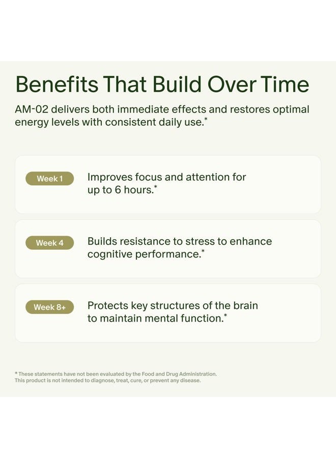 Seed AM-02 طاقة + تركيز - مكمل غذائي نوتروبي يومي للنساء والرجال - طاقة سريعة المفعول ومستدامة لمدة تصل إلى 6 ساعات - خالي من الكافيين نباتي وثابت على الرف - 30 كبسولة (إمداد لمدة 30 يومًا) - Image 4