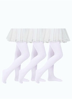 Perfectory School Uniform Tights for Girls Ballet Dance Footed Tight Ultra Soft-White-3 Pairs  - Image 1