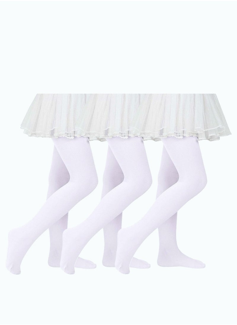 Perfectory School Uniform Tights for Girls Ballet Dance Footed Tight Ultra Soft-White-3 Pairs  - Image 1