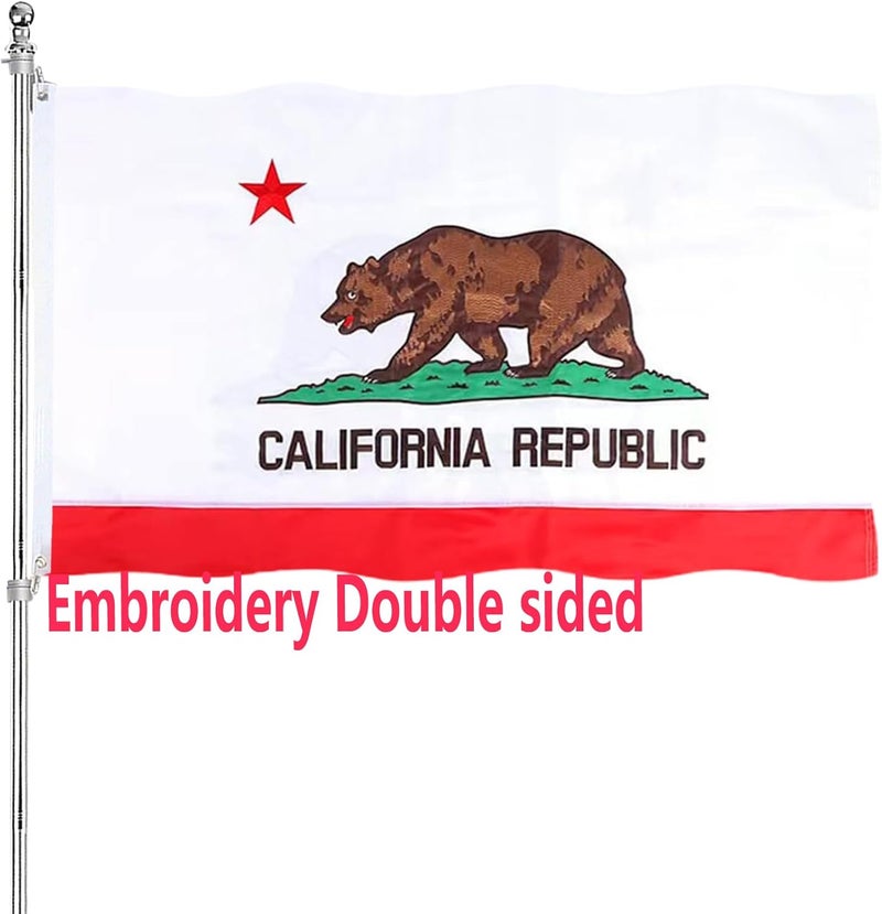 ARSOF California Republic State Flag Embroidery Double Sided 3X5 Outdoor Heavy Duty Cali Bear Flags with Durable Canvas Header and 2 Brass Grommets Vivid Colors CA Flags - Image 1
