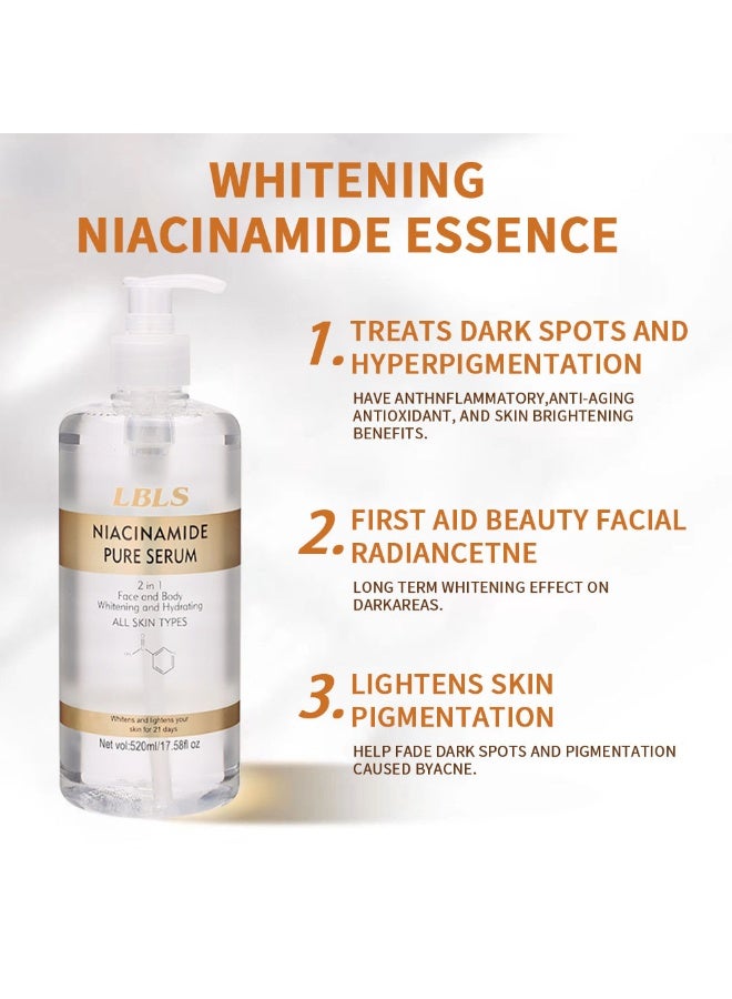 LBLS 520ml Niacinamide Pure Serum, 2 in 1 Face & Body Whitening and Hydrating Skin Serum, Pore Reducer Face Serum,Shrinking Enlarged Pores Serums Skincare, Face Serum For Women, Balancing Sebum Production  - Image 5