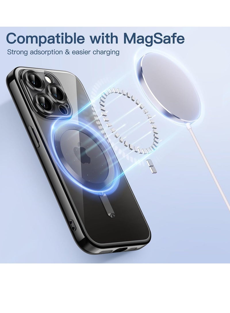 MUNTAQI Electroplated Case for iPhone 15 Pro Max 6.7-Inch, Camera Lens Full Protection, Compatible with MagSafe Wireless Charging, Shockproof Soft TPU Phone Cover (Black) - Image 3
