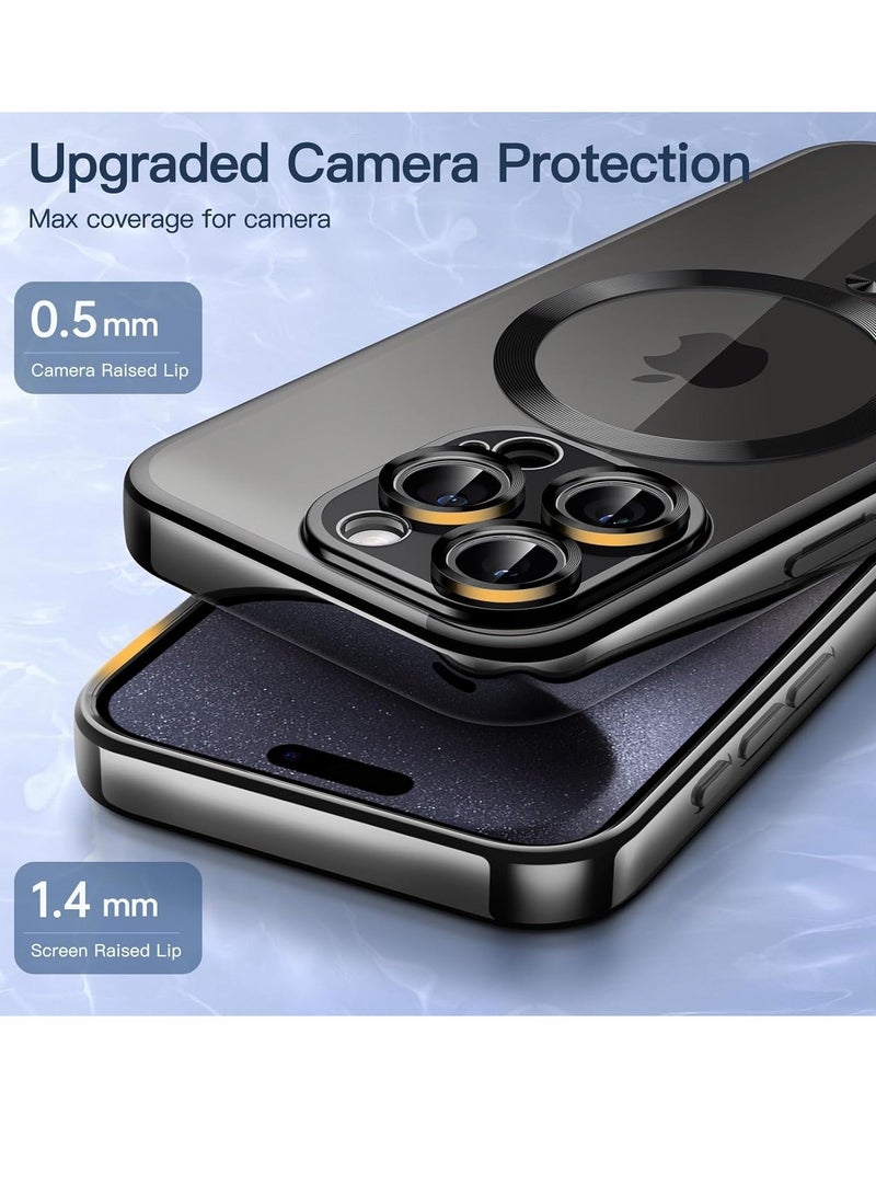 MUNTAQI Electroplated Case for iPhone 15 Pro Max 6.7-Inch, Camera Lens Full Protection, Compatible with MagSafe Wireless Charging, Shockproof Soft TPU Phone Cover (Black) - Image 4