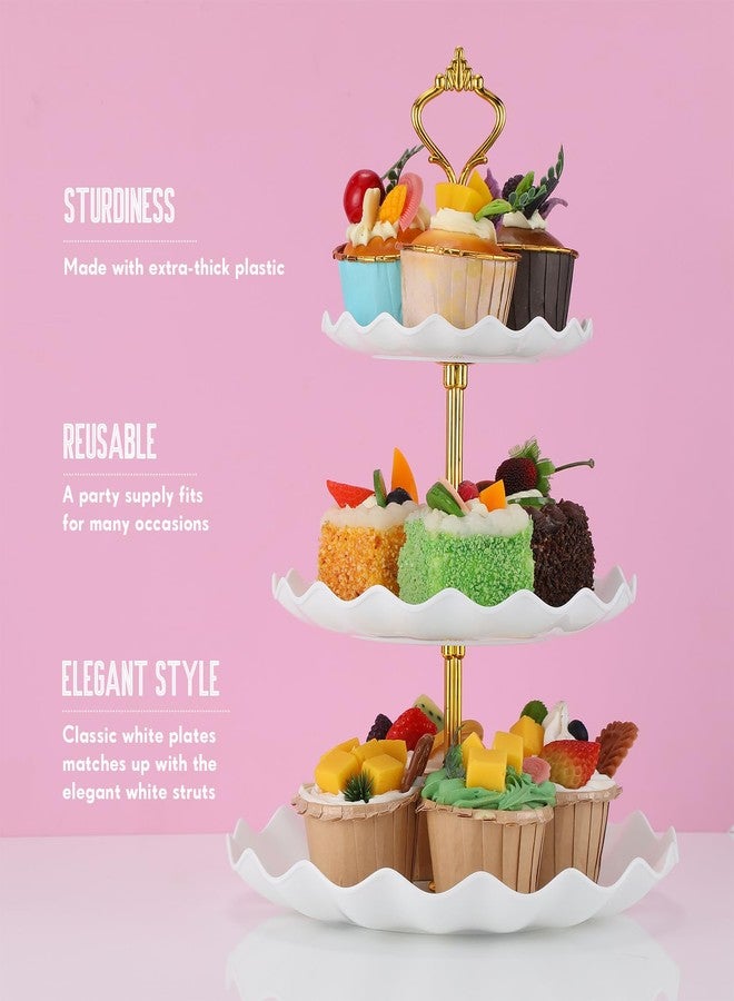 Willinglong 14 Pcs Dessert Table Stands Set 4 Pcs 3 Tier Plastic Cupcake Stands Cookie Display Tower 10 Pcs Gold Rim Dessert Serving Tray Dessert Trays for Party Wedding Birthday Bridal Baby Shower - Image 4