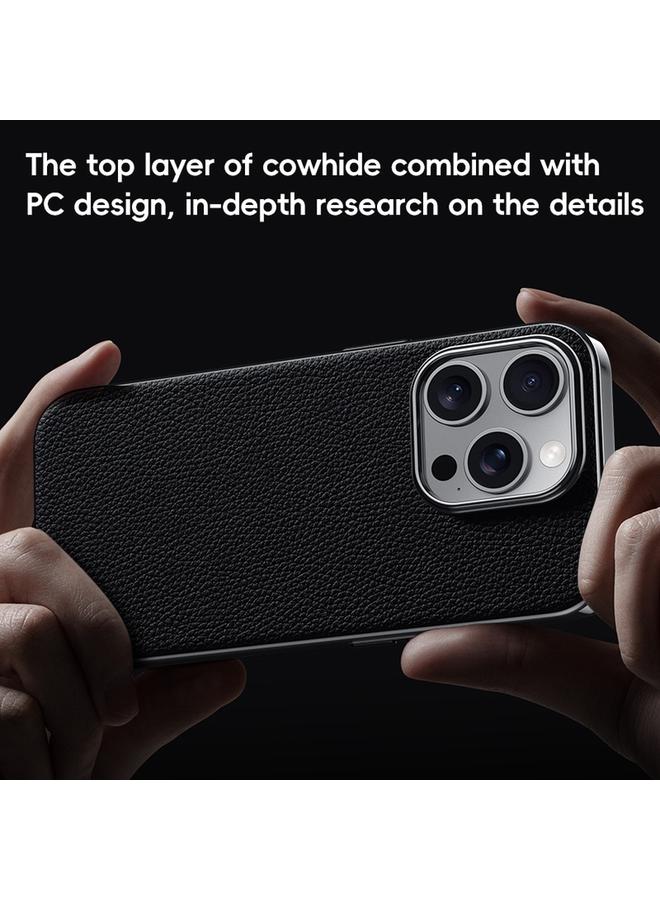 S-TOP Case For iPhone 15 First Layer Cowhide Leather Electroplated PC Phone Case - Image 4