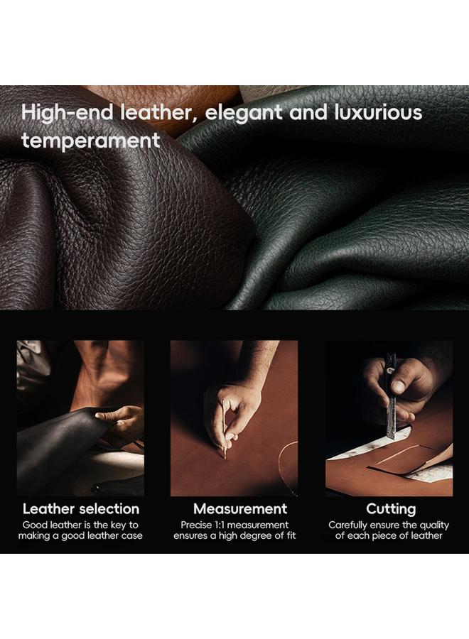 S-TOP Case For iPhone 15 First Layer Cowhide Leather Electroplated PC Phone Case - Image 2