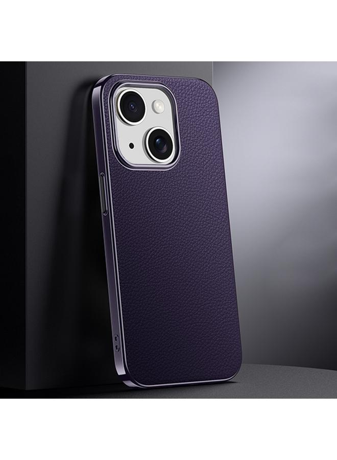 S-TOP Case For iPhone 15 First Layer Cowhide Leather Electroplated PC Phone Case - Image 1