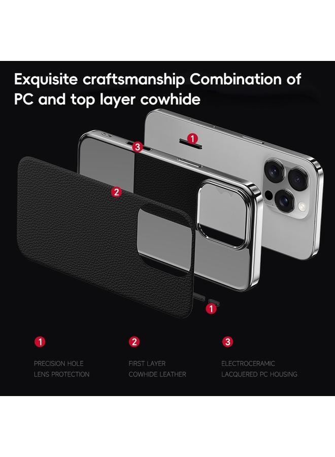 S-TOP Case For iPhone 15 First Layer Cowhide Leather Electroplated PC Phone Case - Image 3