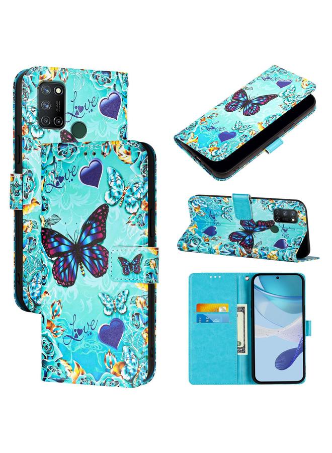 زبون جراب هاتف جلدي منسوج عادي بنمط رسم ملون لهاتف Realme C17 / 7i (فراشة العناية)