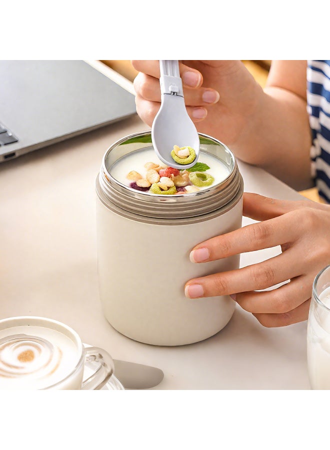 HI-FINE 17.6 OZ Stainless Steel food thermo for hot food, kids lunch insulated food container Double-Walled Vacuum Soup Thermo Keep Hot & Cold 14H (Beige)  - Image 5