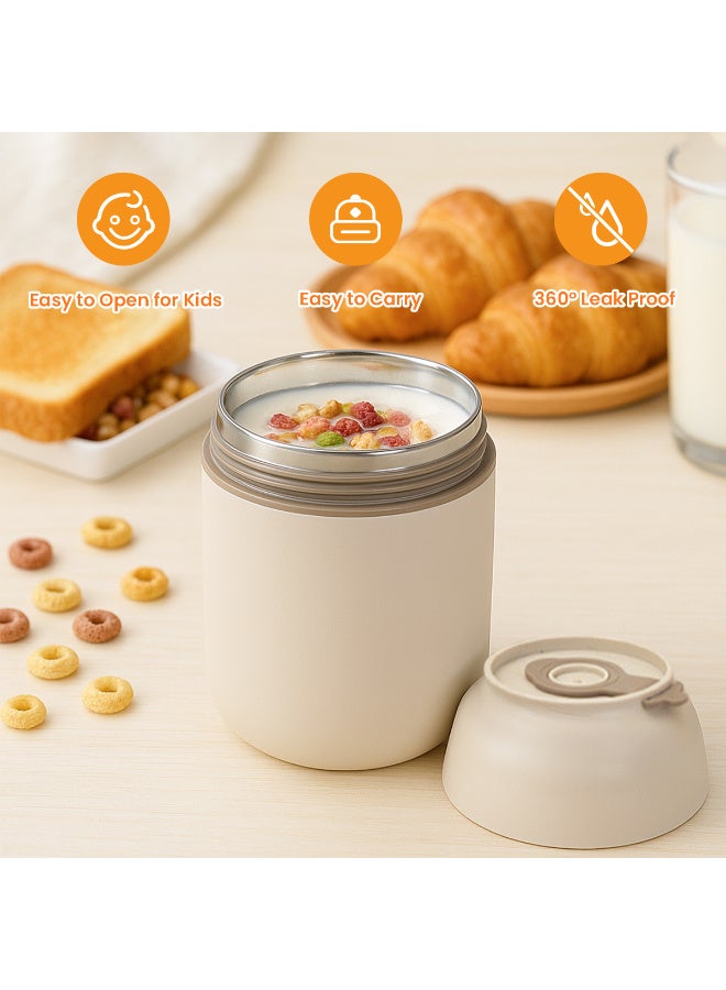 HI-FINE 17.6 OZ Stainless Steel food thermo for hot food, kids lunch insulated food container Double-Walled Vacuum Soup Thermo Keep Hot & Cold 14H (Beige)  - Image 3