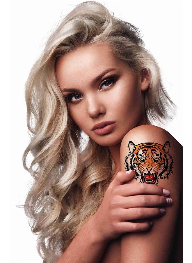 6 Sheets Temporary Tattoos Tiger Fake tattoos Neck Arm Chest for Women Men Adults